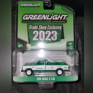 1990 Dodge D-350 Pickup Truck Green  White 2023 GreenLight Trade Show Exclusive